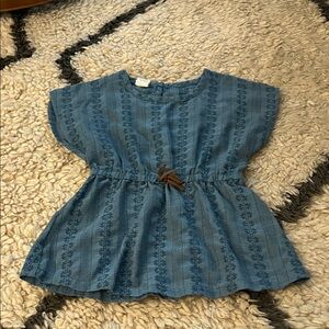 Blue Patterned Baby Dress with Brown Tie